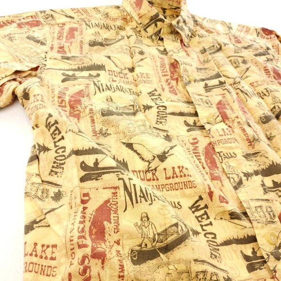 Woolrich Niagara Falls Bass Fishing All Over Print Campground Shirt Men Large - Picture 8 of 12